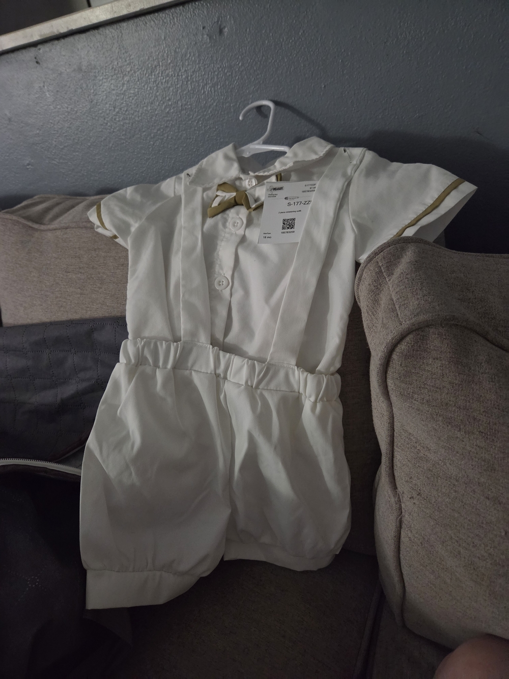 White Baby Romper with Gold Trim